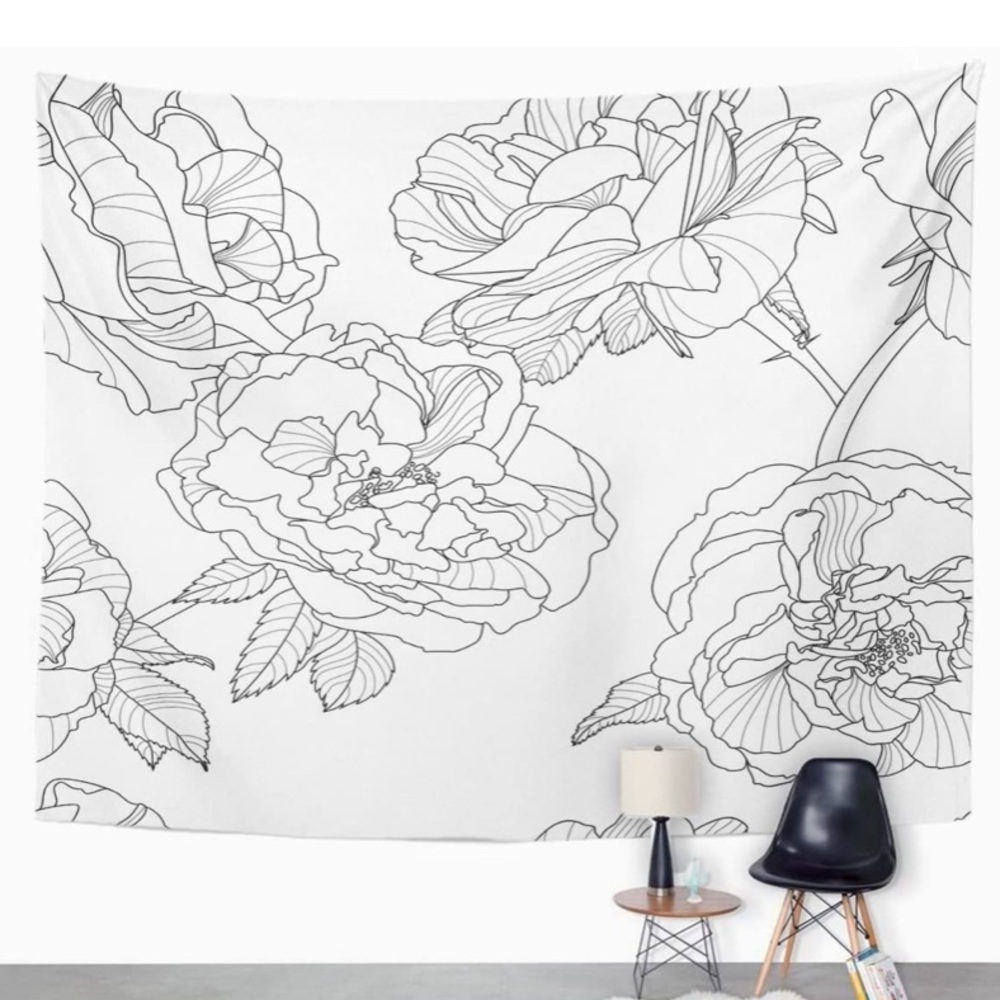 White and Black Flower Tapestry